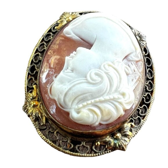 Antique Victorian Cameo Brooch/Pendant Carved Shell Bowed Large - Picture 8 of 14